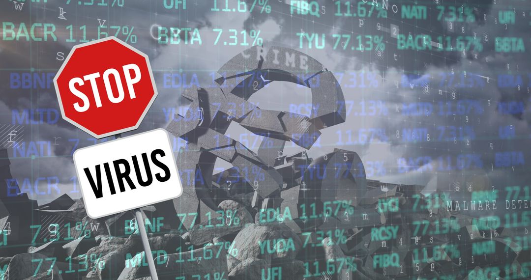 Stop Virus Sign with Crumbling Euro and Digital Display