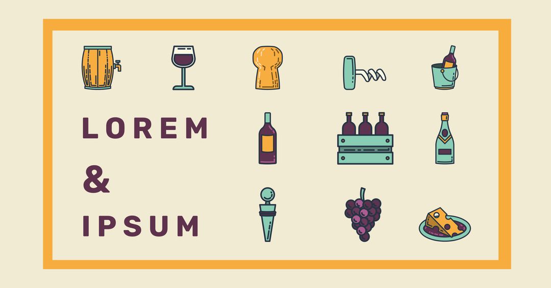 Colorful Wine and Dine Event Template with Culinary Illustrations