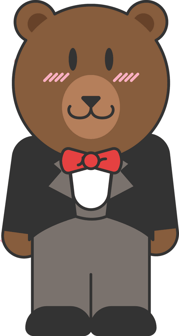 Cute Bear Mascot in Elegant Smart Attire on Transparent Background