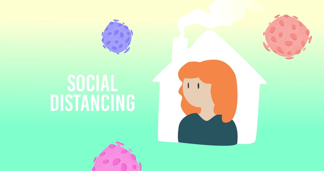 Social Distancing Illustration with Coronavirus Cells and Home
