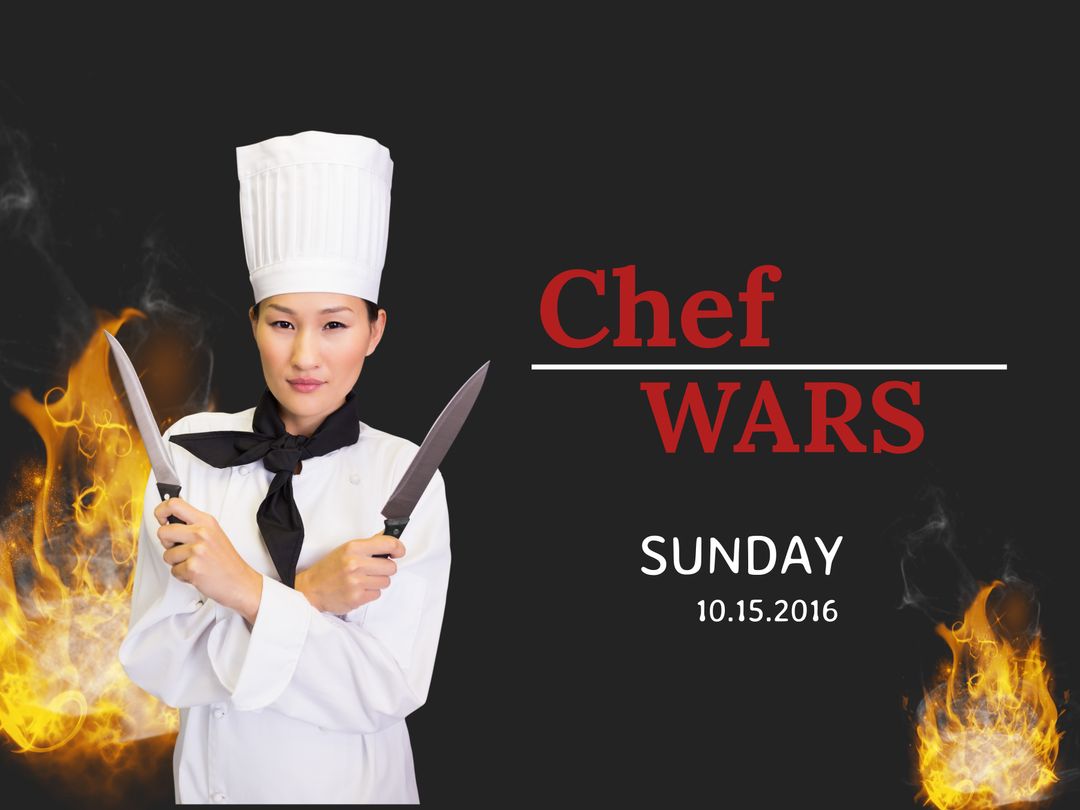 Chef with Knives in Dynamic Culinary Competition Promotion