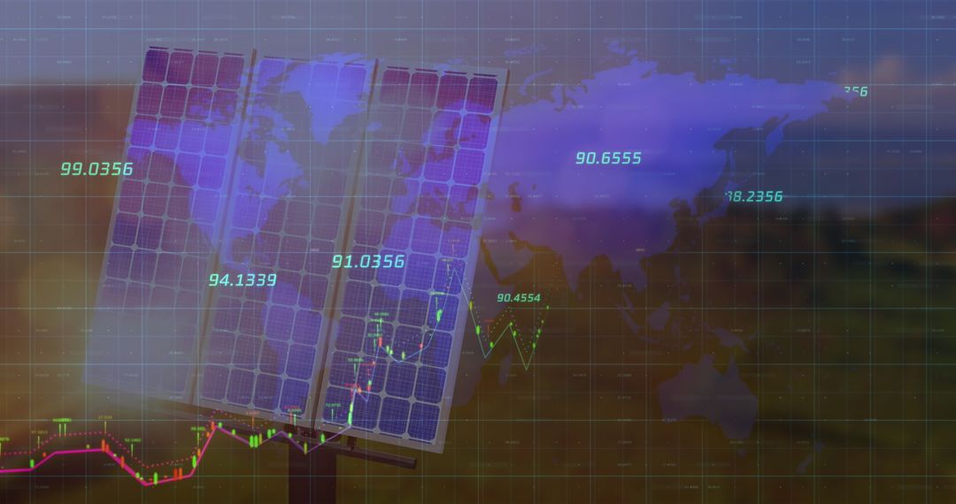 Global Financial Insight Over World Map and Solar Panel