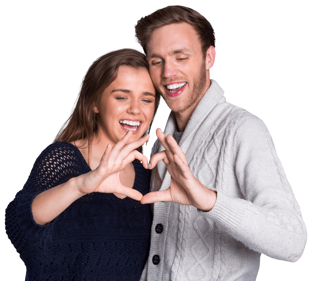 Transparent Happy Couple Forming Heart with Hands Romantic Gesture