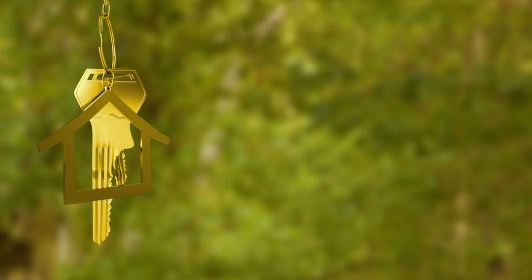 Golden House Key Hanging Over Vibrant Green Background - Free Images, Stock Photos and Pictures on Pikwizard.com