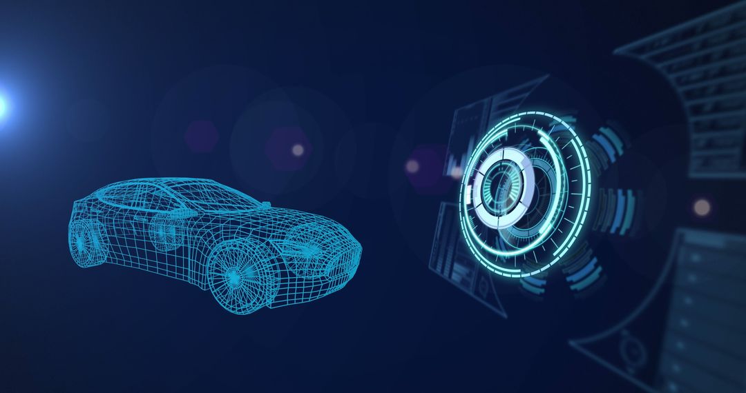 Futuristic 3D Car Design with Digital Technology Interface