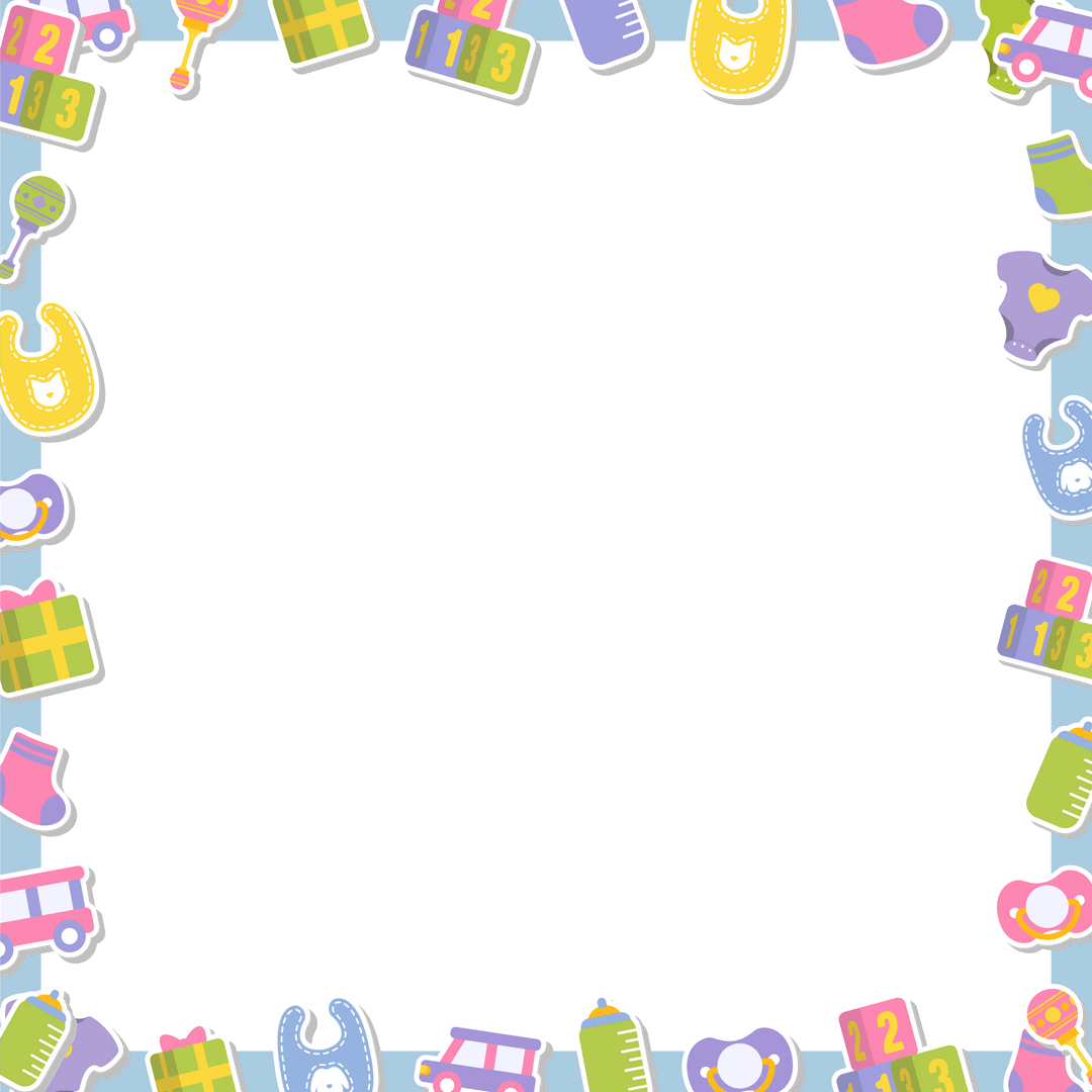 Cute Nursery Border Featuring Playful Bibs and Pacifiers on Teal Transparent Background