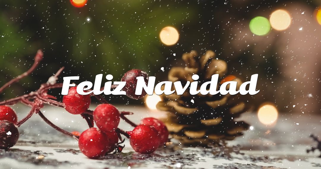 Feliz Navidad Text with Festive Christmas Decorations and Snow