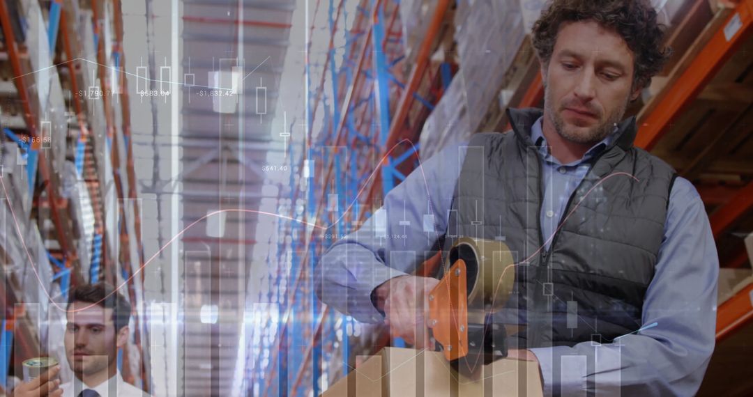 Warehouse Team Sealing Packages with Technology Integration