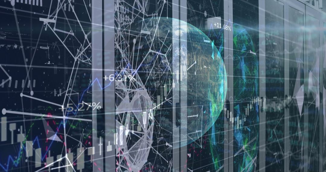 Futuristic Financial Data Analysis in Trading Center with Holographic Display