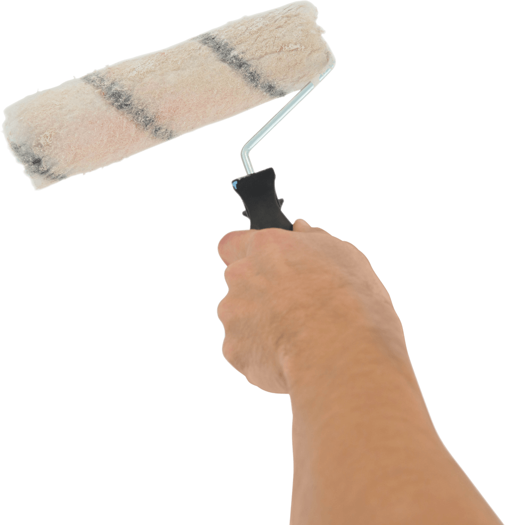 Man Hand Holding Paint Roller Isolated on Transparent Background
