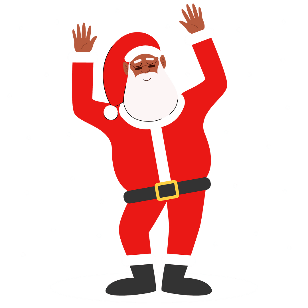 Dancing Santa Claus with Afro Hair on Transparent Background with Snowflakes