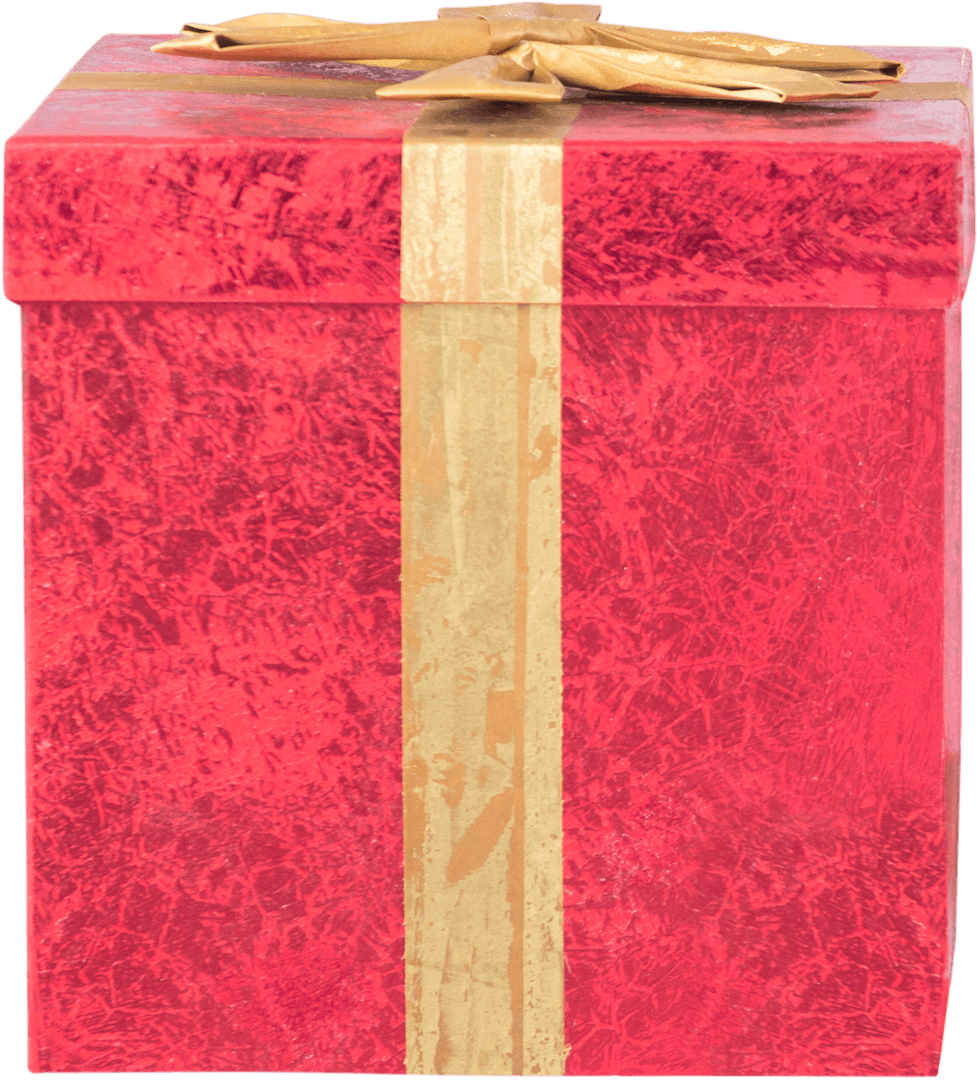 Red Gift Box with Golden Bow Isolated on Transparent Background