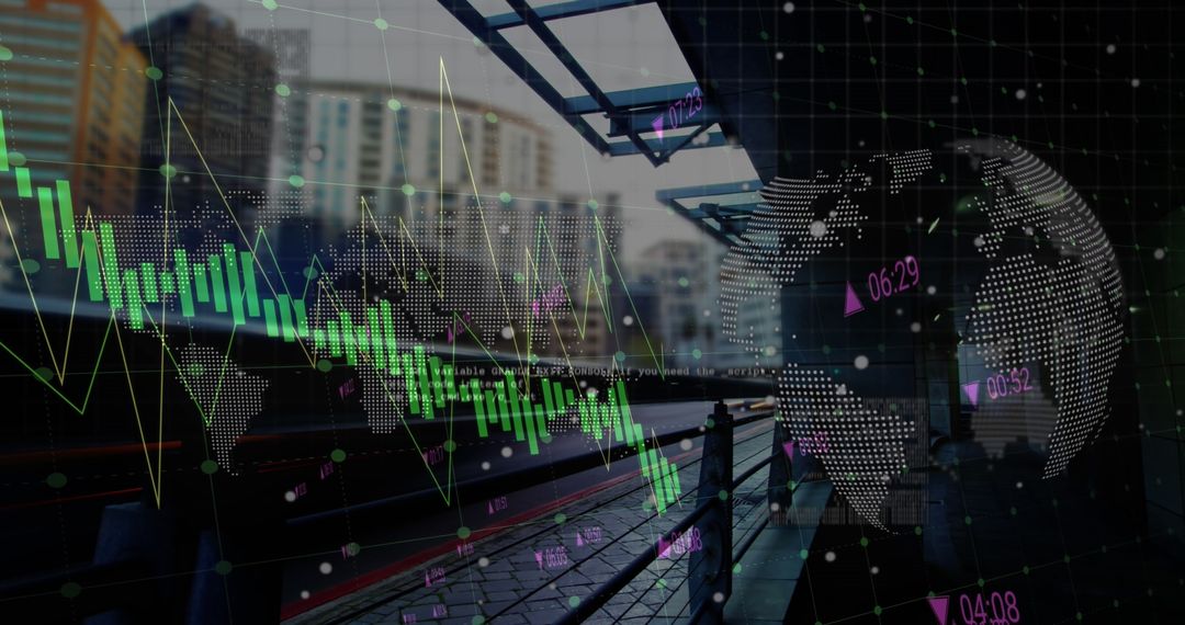 Digital Infographic Over City Landscape with Analytics Overlay