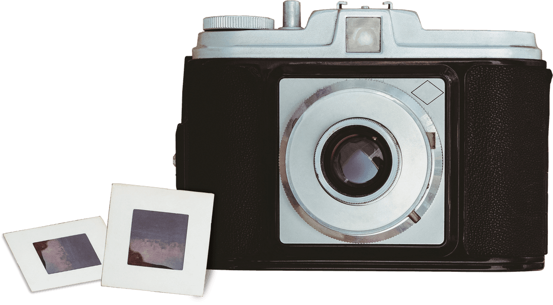 Vintage Camera with Film Slides on Transparent Background