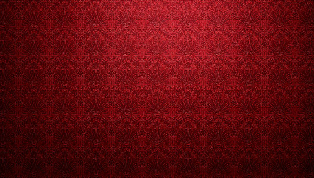 Ornate Red Damask Wallpaper Panel with Baroque Floral Pattern and Textured Seam Detail