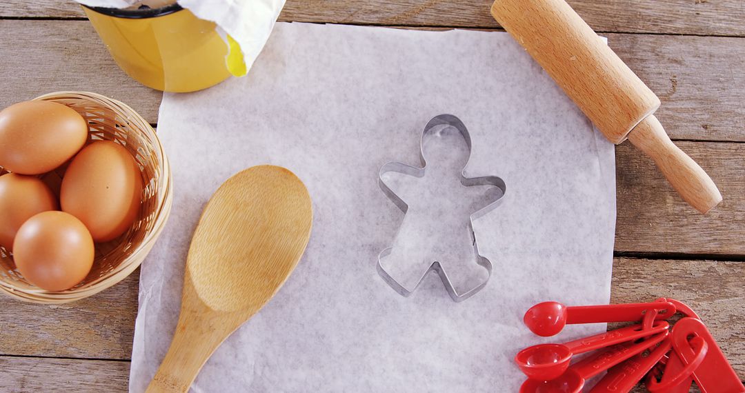 Baking Essentials on Rustic Wooden Table with Space for Creativity