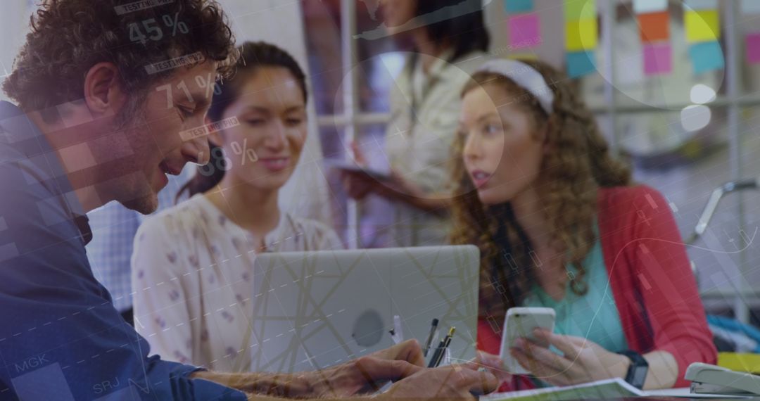 Team Collaborating with Digital Data Interface