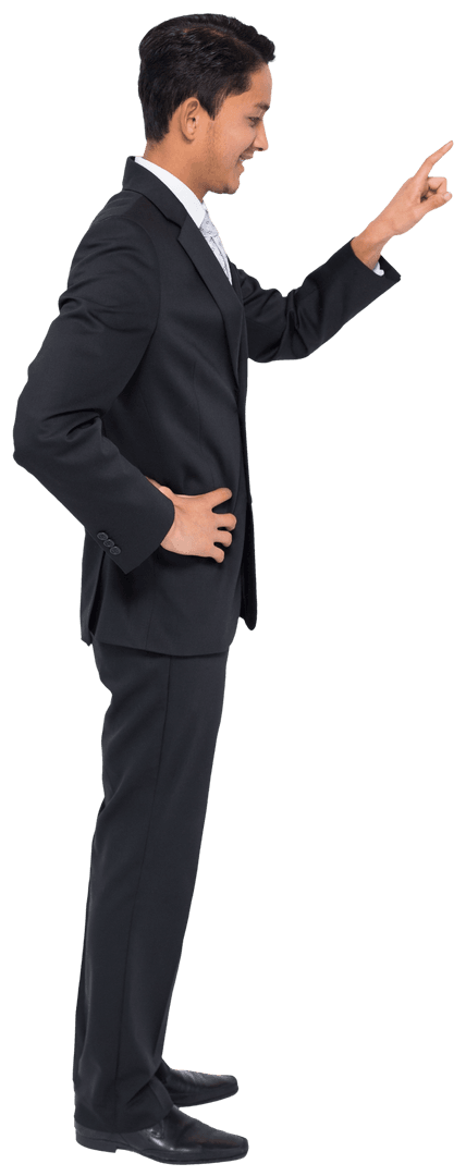 Happy Businessman Pointing Finger on Transparent Background