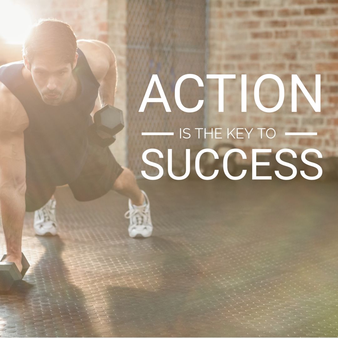 Determined Man Lifting Dumbbells Promoting Fitness Success