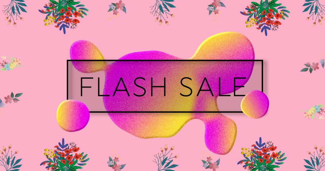 Bright Flash Sale Banner with Abstract Blobs and Floral Accents