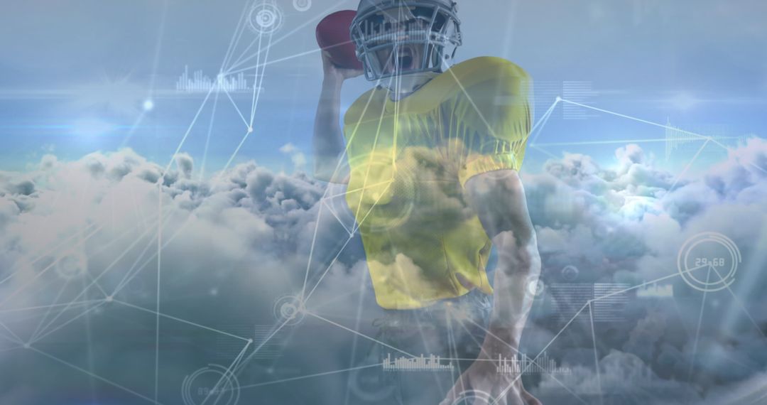 American Football Player Amidst Digital Network Interface