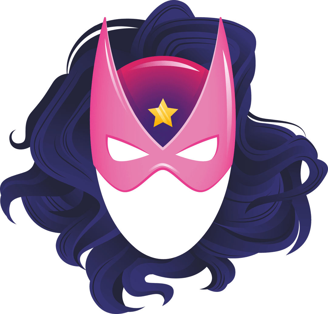 Superhero Mask with Flowing Hair on Transparent Background