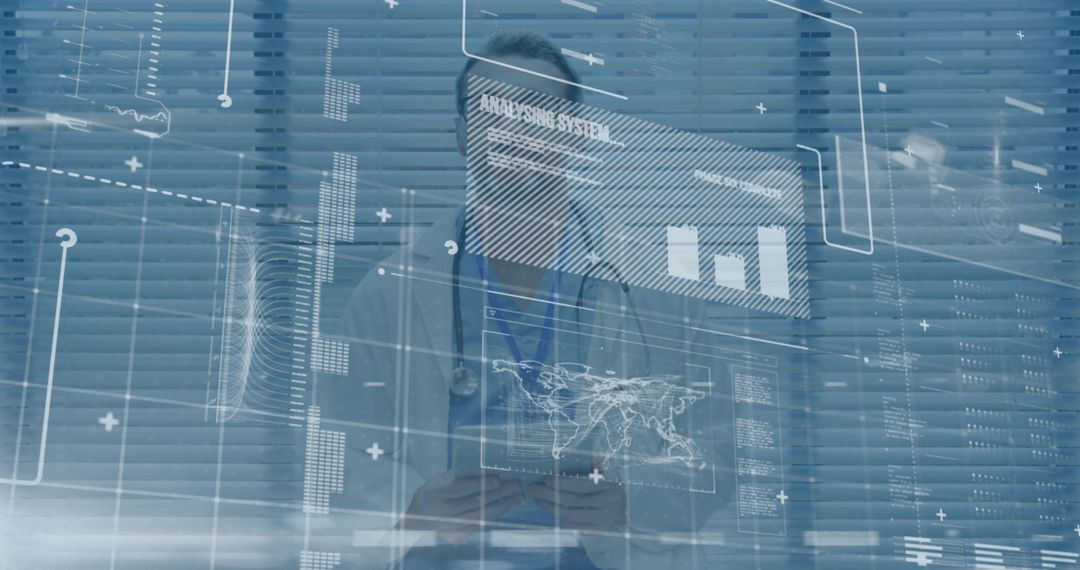 Doctor Engaged with Virtual Interface in Medical Office