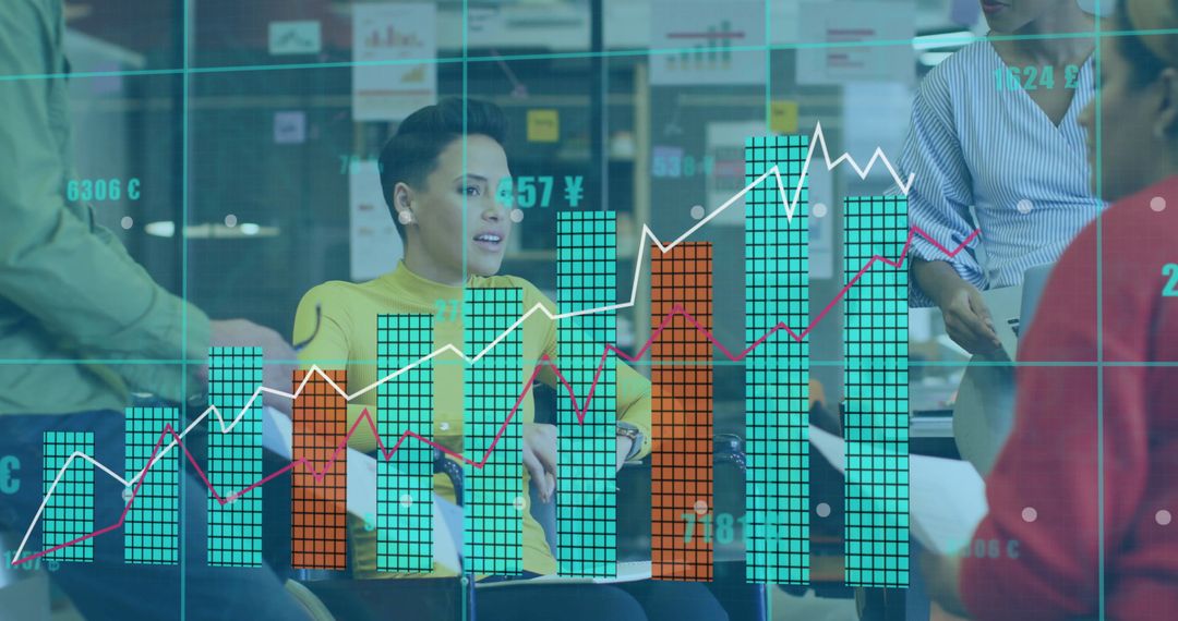 Business Professionals Analyzing Financial Data with Chart Overlays