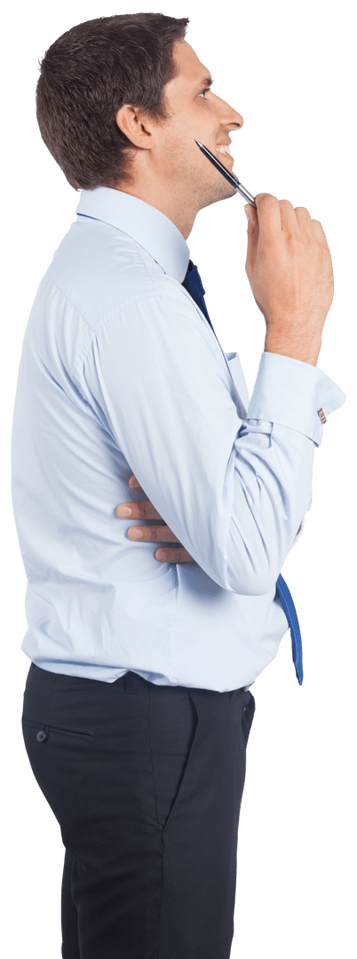 Thinking Businessman Smiling on Transparent Background