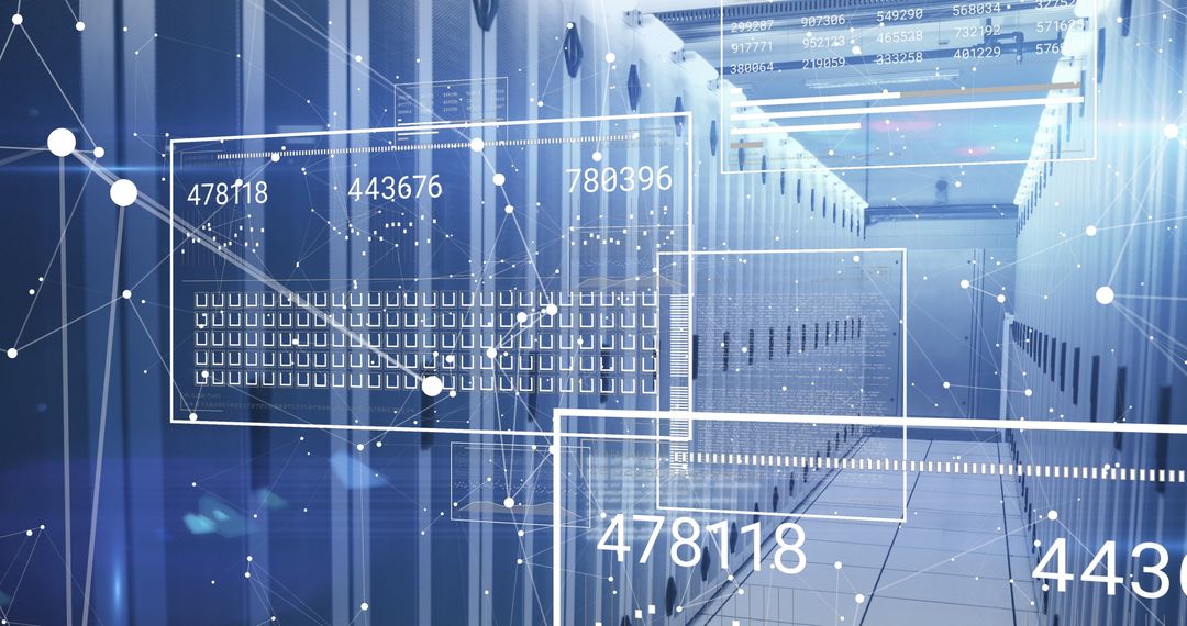 Futuristic Data Centre with Digital Interface Overlay