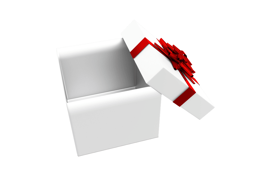 Transparent White Gift Box with Red Ribbon Opened
