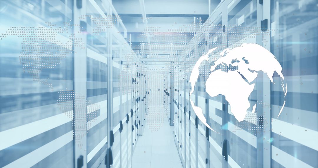 Digital Globe Overlaying Futuristic Data Center