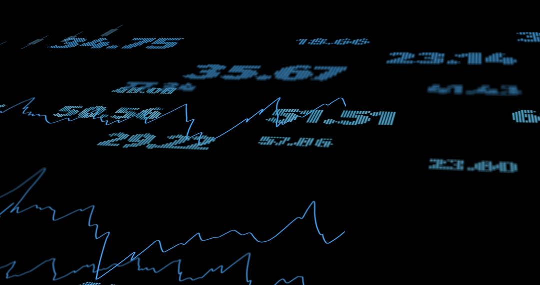Dynamic Display of Digital Financial Data Over Black Background
