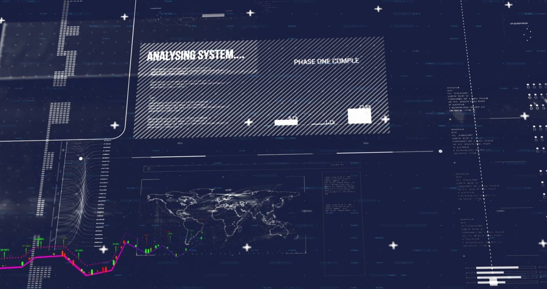 Digital Data Processing with Global Connections on Dark Background