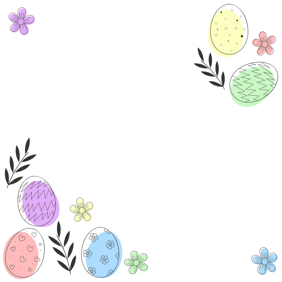 Easter Border With Pastel Eggs and Flowers on Transparent Background