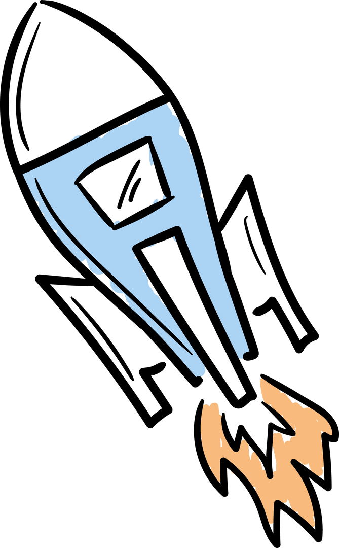 Hand Drawn Transparent Rocket with Flames Illustration