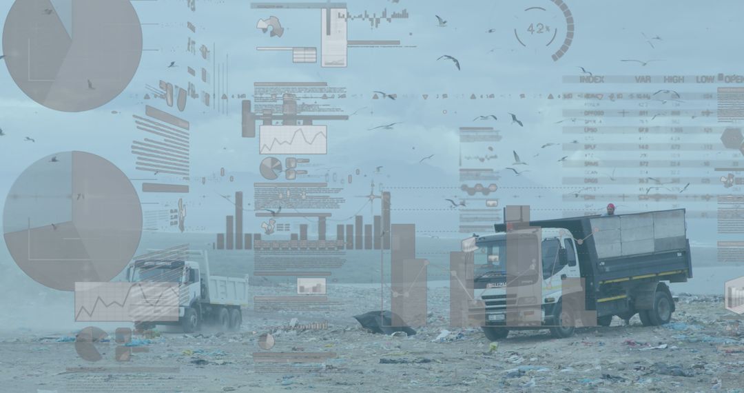 Data Visualization Overlay with Trucks Operating at Landfill