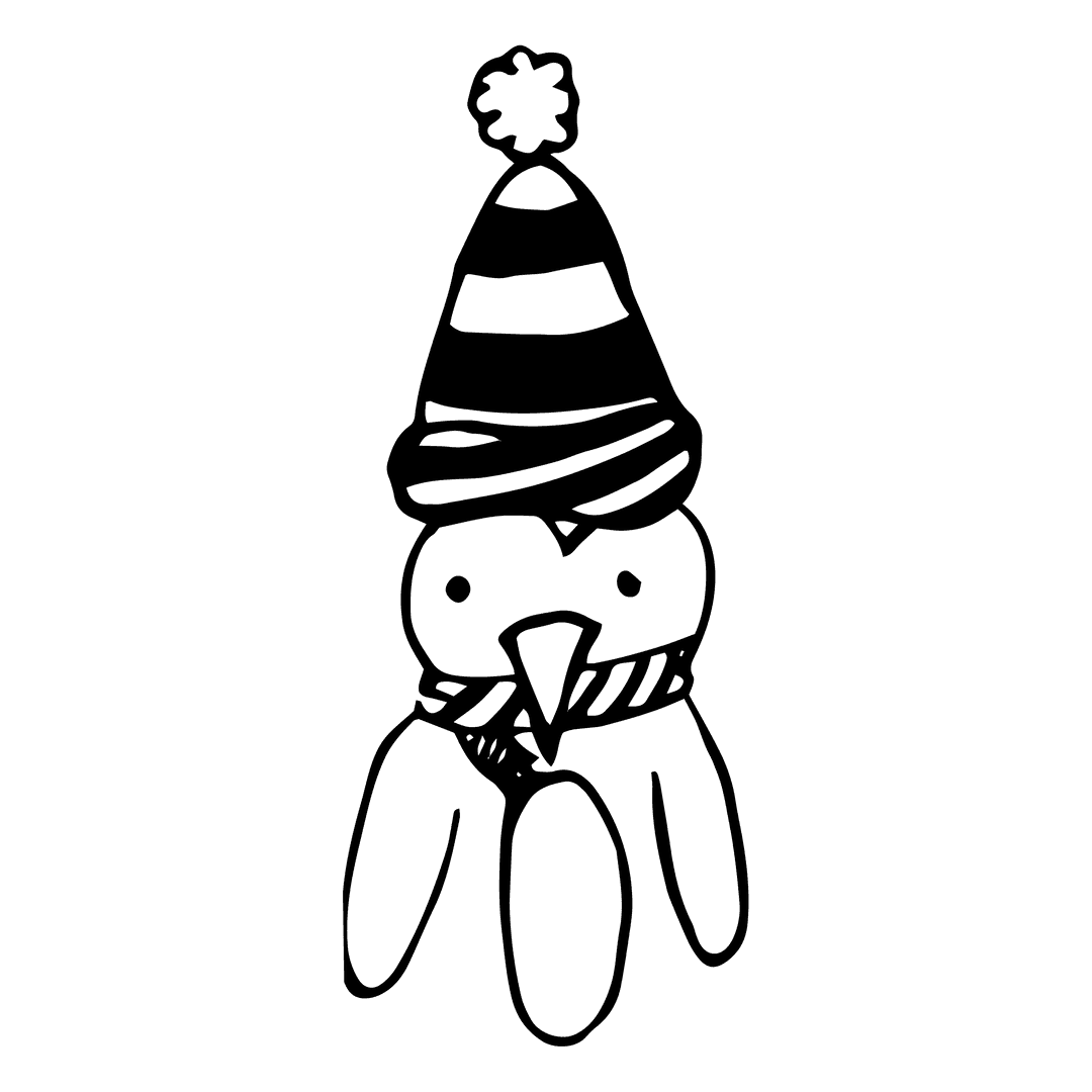 Black Penguin in Winter Hat and Scarf on Transparent Background