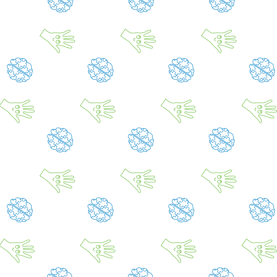 Playful Puzzle Pattern with Hands and Brain on Transparent Background