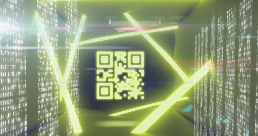 digital qr code with neon glowing elements and binary data - Free Images, Stock Photos and Pictures on Pikwizard.com