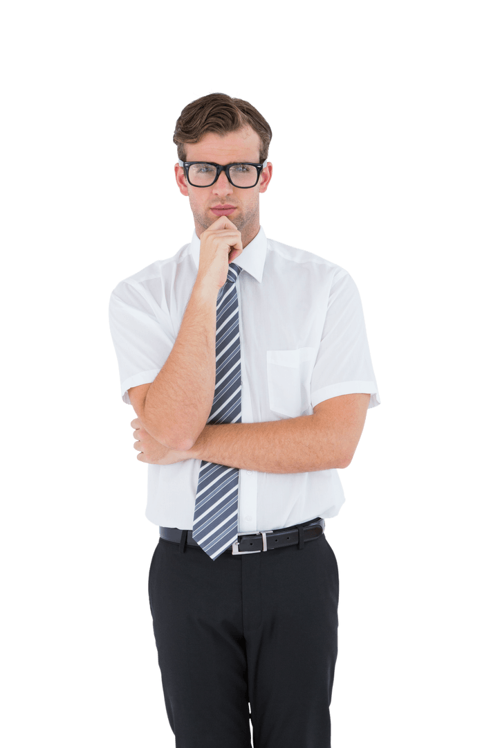 Thoughtful Businessman Holding Chin in Transparent Background