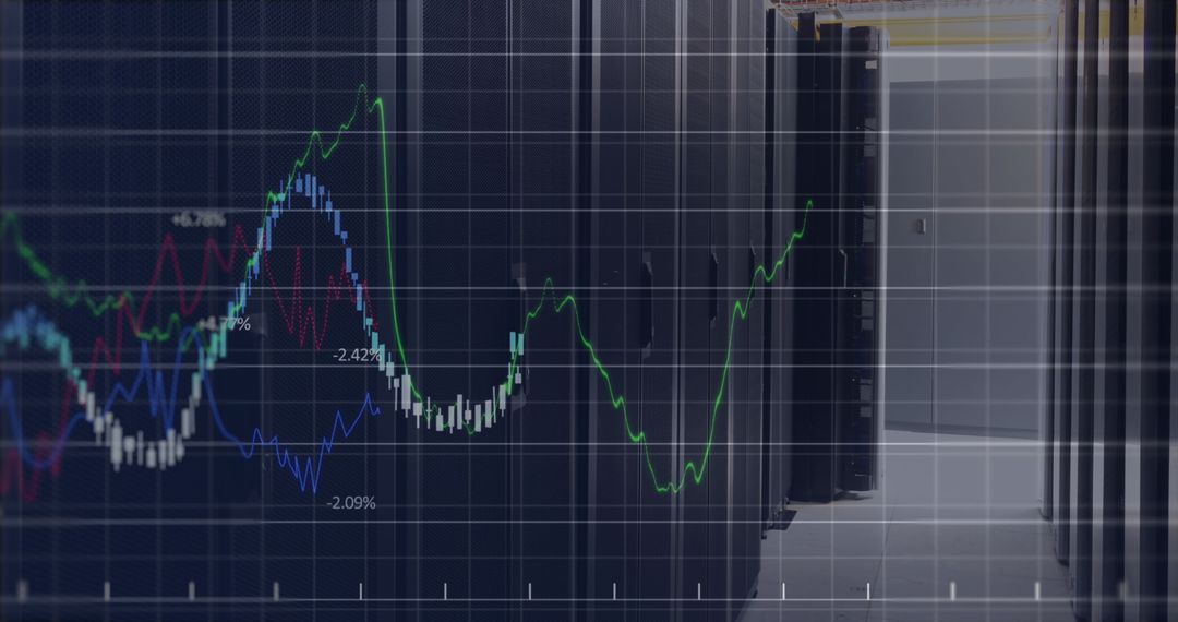 Financial Data Visualization in High-Tech Server Room