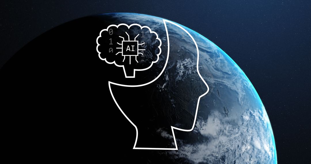 Artificial Intelligence Mind with Earth in Background