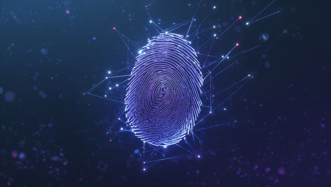 Futuristic Neon Fingerprint with Network Connections