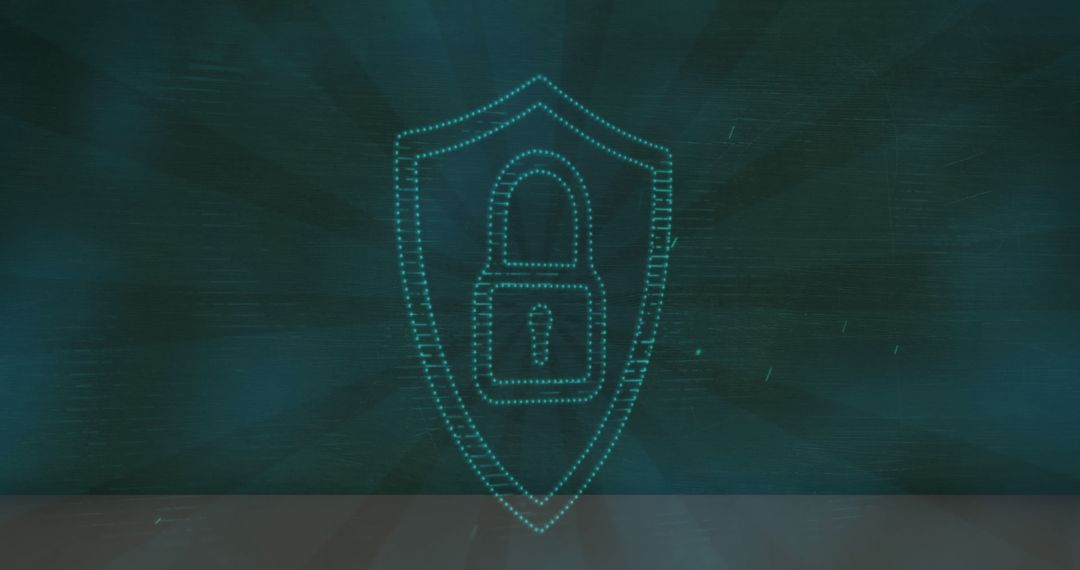 Cybersecurity Shield with Digital Lock Icon on Blue Background