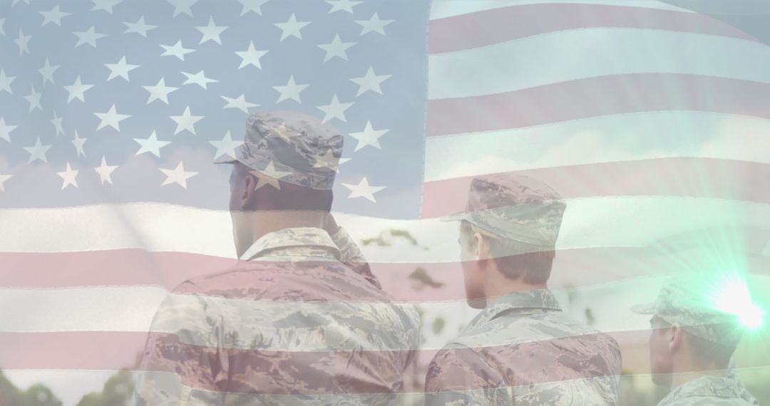 Unity and Patriotism: Soldiers Overlaid with USA Flag