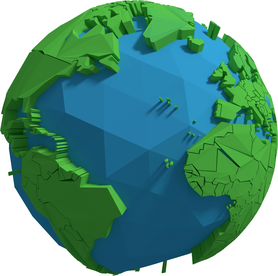 Angular Green Globe with Transparent Ocean Background for Ecology Themes