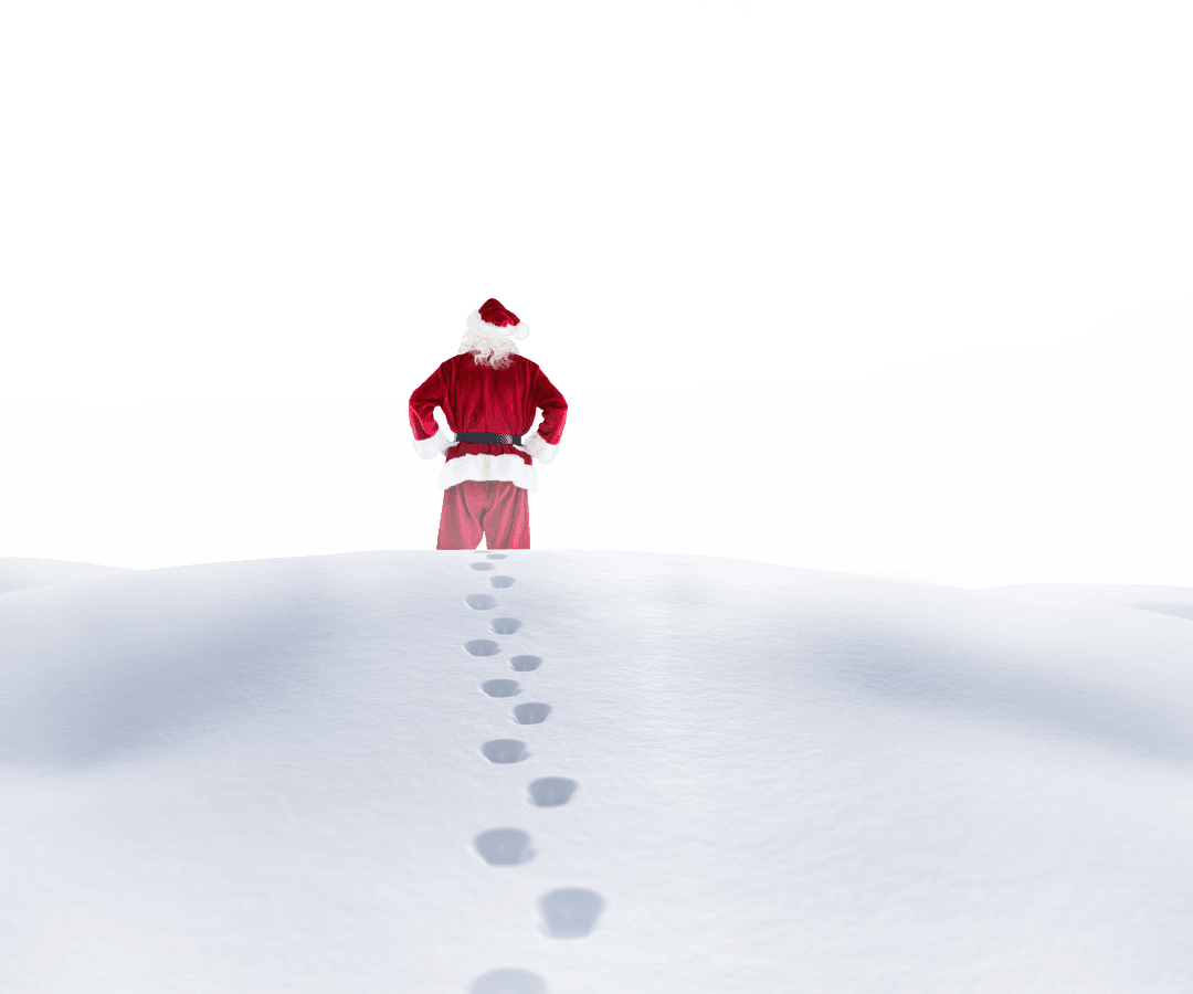 Transparent Santa Leaving Footprints in Snow