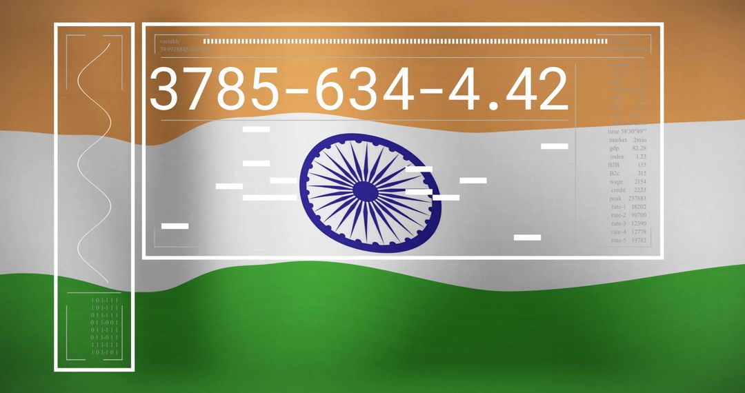 Digital Numbers Data Overlay on Vibrant Indian National Flag