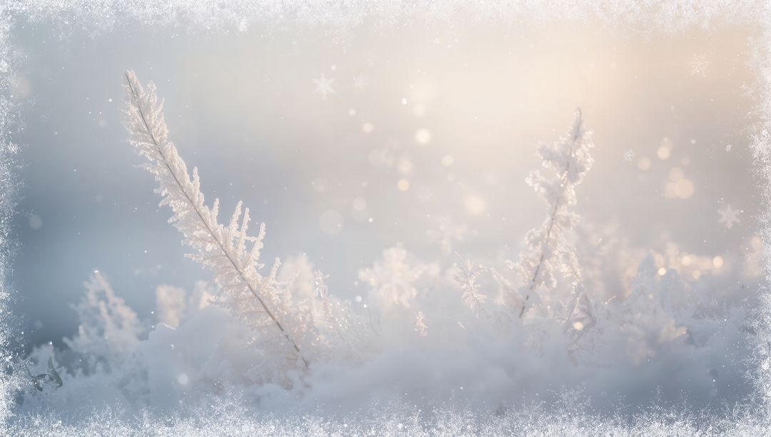Frosted grass seedheads catching sunrise glow with sparkling ice crystals and soft bokeh